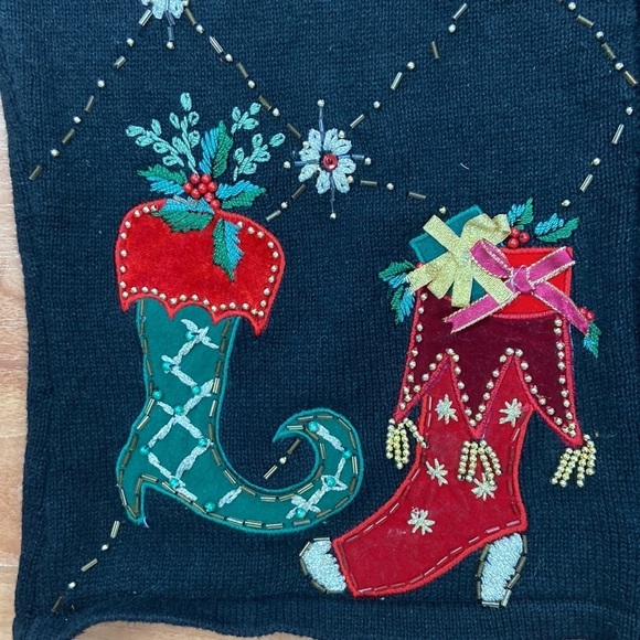 Heirloom Collectibles womens Christmas Sweater Cardigan Zip Stockings PL - Picture 13 of 13